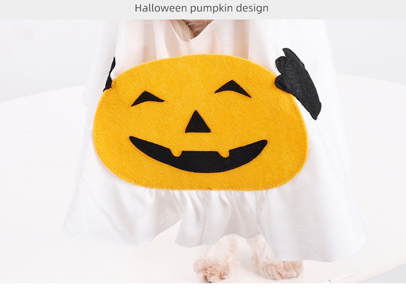 Halloween Ghost Pet Costume with Pumpkin Design and Mini Witch Hat